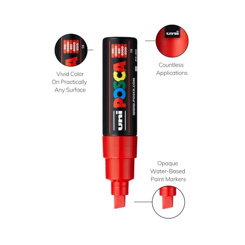 Image of POSCA PC-8K Marker | 8.0 mm Bold Point Chisel Shaped Tip (Multicolor, Pack of 8)