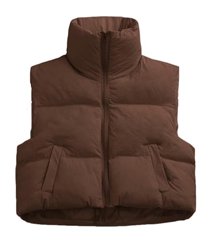 INVACHI Women's Cropped Puffer Vest Lightweight Padded Vest Full Zip Up Stand Collar Tops for Winter and Fall