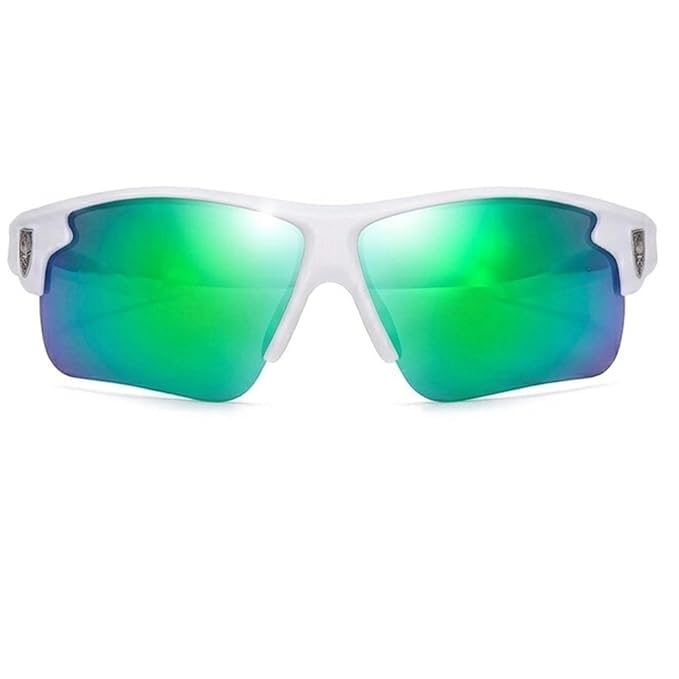 Image of Sports Sunglasses, Green Lens /White | Full-Coverage UV400 Protection, Hydrophobic Mirrored Lens, Lightweight Shatterproof Design, Mercury