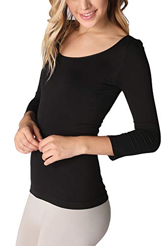 NIKIBIKI Women Seamless 3/4 Sleeve Scoop Neck Top, Made in U.S.A, One Size2