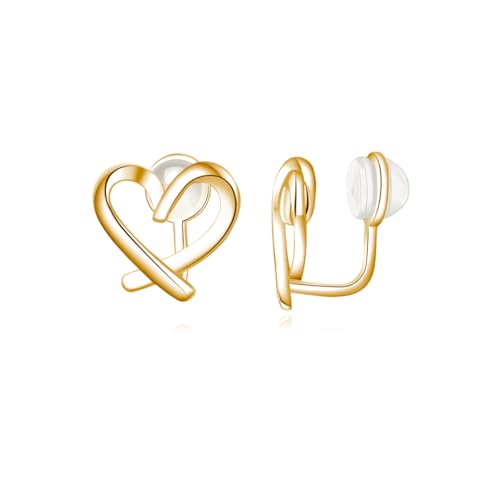 Reffeer Brincos de prata de lei 925 em forma de coração sem perfuração, para mulheres e meninas, Metal, não conhecido