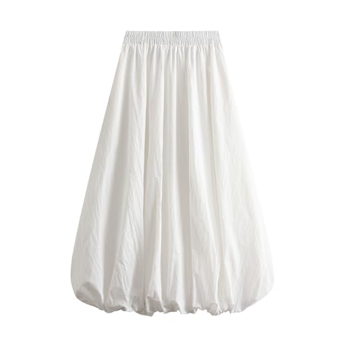 Bubble Skirts for Women Long Length Y2k Trendy Elastic Waist Balloon Hem Summer Flowy Midi Skirt with Pockets3