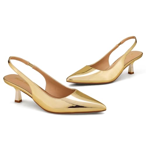 Elisabet Tang Women's Slingback Kitten Heels, 2.16 inch Sexy Closed Pointed Toe Low Stiletto Heels Slingback Pumps for Women Slip on Elastic Strap Wedding Party Dress Shoes2