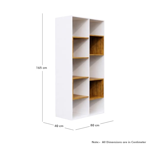 Image of Bniture 10 Tier Engineered Wood Open Book Shelf Wooden Bookshelf for Home, Kids Room & Study Room | Multipurpose Free Stand Corner Book Organizer for Library Room, Office | Frosty White & Giant Wood