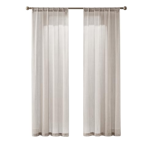 Image of Lush Decor - Curtains, Textured Sheer Window Panels, Knitted Style Home Decor (Mila Champagne, 84 inch x 38 inch)