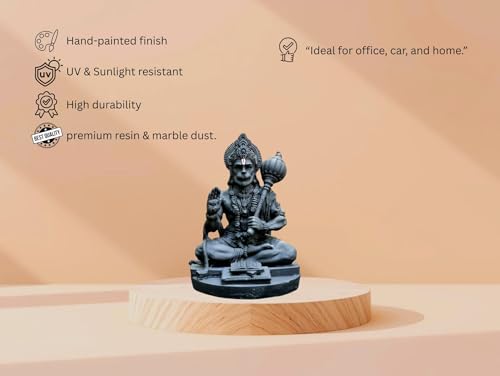 Image of Hanuman Ji Idol for Car Dashboard, Home & Office | Lord bajrangi Murti for Pooja, Mandir | Resin Balaji Statue for Protection, Positivity | Spiritual Gift Item (Black)