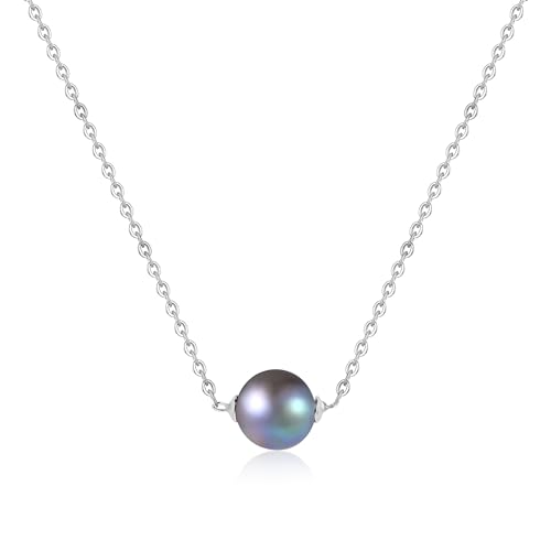 COAI Platinum Plated 925 Sterling Silver Necklace for Women, Single Pearl Necklace for Women