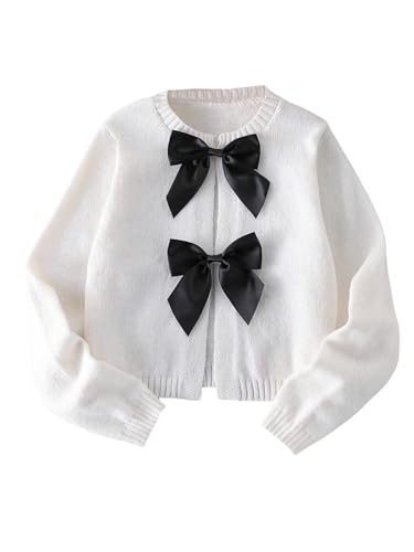 SweatyRocks Girl's Cute Bow Cardigan Sweaters Long Sleeve Knitted Lightweight Sweater Coats