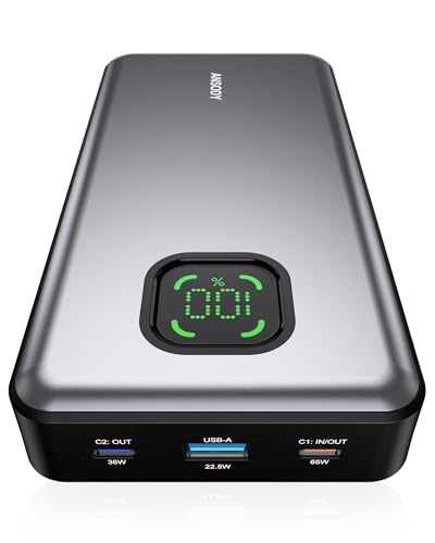 ANSODY Power Bank 65W 25000mAh Powerbank Laptop Klein Aber Stark, 100W Max Externe Handyakkus LED Display USB C Input&Output, Akkupack für iPhone 17 16 15 14 Xiaomi iPad Travel Camping Outdoor(Silver)