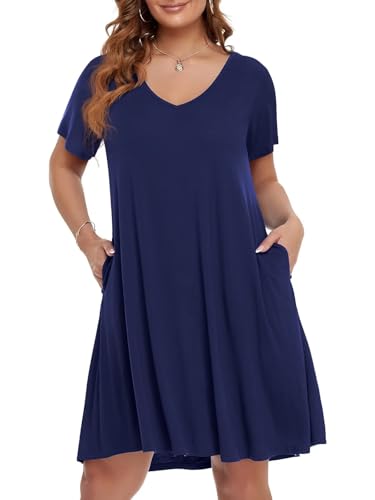 Image of BELAROI Women Casual Summer Dresses Loose Tshirt Beach Sundress V Neck Plus Size Swing Tunic Pockets