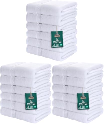 Image of Utopia Towels 18 Pack Medium Bath Towel Set, 500 GSM 100% Ring Spun Cotton, Lightweight and Highly Absorbent Quick Drying Premium Towels for Hotel, Spa and Bathroom, White