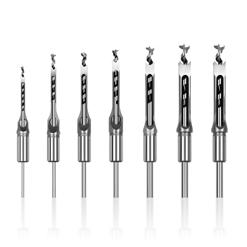 Square Hole Drill Bit, 7Pcs Woodworker Square Hole Saw Mortise Chisel Drill Bit Kit Tool Set (1/4-Inch - 3/4inch)