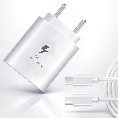 Image of MAK 25W Charger with Cable for Samsung Galaxy M13 5G Type C Charger Adapter Compatible with Galaxy M13 5G Charger, 25 Watt USB Type C to C Pd Charging Adapter C Type, White