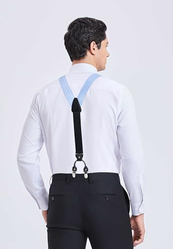 HISDERN Bow tie and Suspenders for Men Plaid Suspender Self Bowtie Pocket Square Adjustable Y Shape Mens Trouser Braces