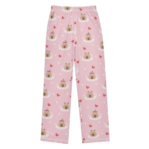 Cute Bathing Capybara with Ducks Cute Pajama Pants, Soft Sleepwear Lounge Pants Pajama Pj Bottoms for 6-14 Years