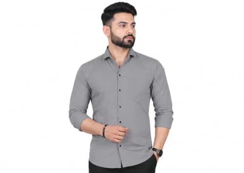 Image of Men Plain Collared Casual Shirt Comfortable Breathable Regular Fit Modern Stylish Everyday Office Outfit