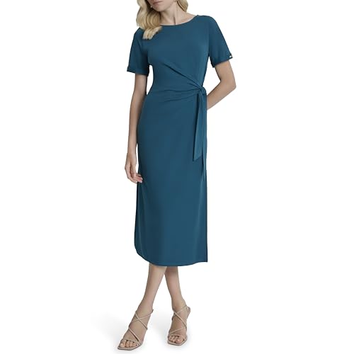 DKNY Women's Front Tie Boat Neck Short Sleeve Dress2