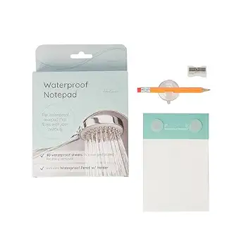 Halsa Waterproof Shower Notepad – 80 Sheet Tear-Off Pad with Pencil, Sharpener & Suction Cups