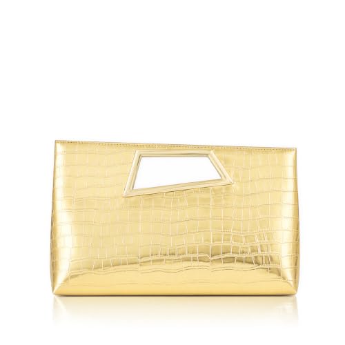 Image of Coucoland Women's PU Leather Clutch Purse with Metallic Geo Top Handle