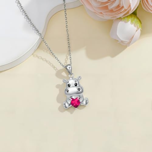 Image of PROESS Animal Birthstone Necklace 925 Sterling Silver Otter /Axolotl /Hippo /Elephant /Dachshund /Monkey /Red Panda Pendant Necklace Animal Birthstone Jewelry Gifts for Women