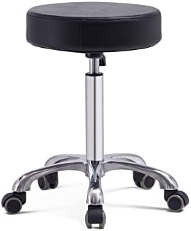 Grace & Grace Height Adjustable Rolling Swivel Stool Chair with Wheels and Round Seat Heavy Duty Metal Base for Salon,Massage, Factory, Shop (No Backrest with Casters-Classic Flat,Black)