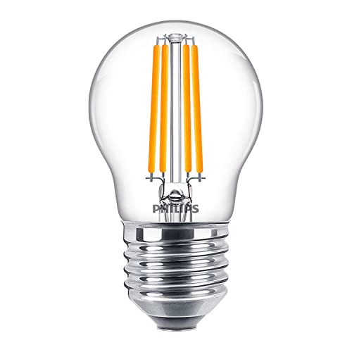 Image of Philips CorePro LED Chandelier Filament Ball Bulb 6.5W (60W Equivalent) E27 ES Clear, 806lm 827 Very Warm White 2700K, Decorative LED Lamp, Energy Saving, Long Life Replacement