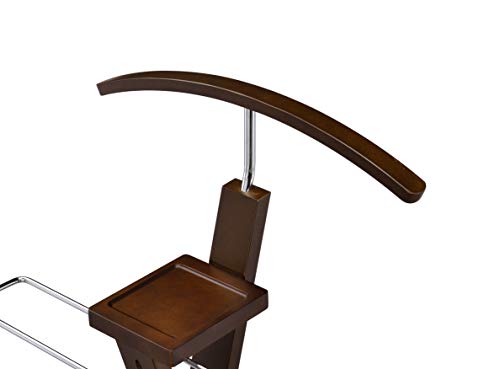 Image of Proman Products Josh Freestanding Wooden Valet Stand Organizer with Tray, Hanger, Trouser Bar, Walnut
