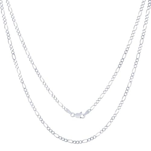 Nuragold 10k Real White Gold Solid Figaro Link 2.75mm Chain Necklace (16'-26') Italian Jewelry for Men & Women - 20'