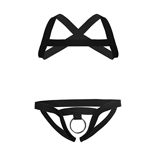 Zaldita Harnais de Poitrine Homme Sexy Redresse Dos Ceinture Élastique Maillot de Corps Lingerie Ouvert Jeux Adulte Plaisir Jeu de Rôle Club Réglables Noir A One Size Cover