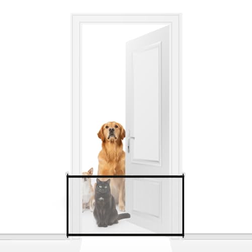 Avilia - Barriera di Sicurezza 140x72 cm per Cani e Gatti - Cancello per Interno con Tubolari in Ferro e Rete Antigraffio - Divisorio per Scale e Porte - Utilizzabile come Barriera per Bambini