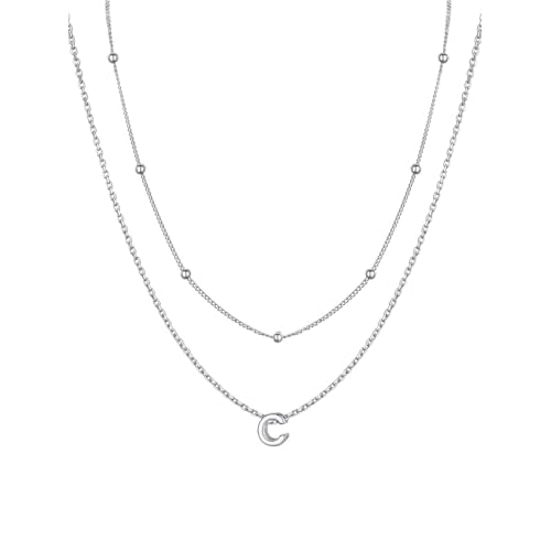 PROSILVER S925 Sterling Silver Necklace for Women Layered Initial Pendant Necklaces Women's Dainty Silver Chain Trendy Charm Necklace Letter A-Z