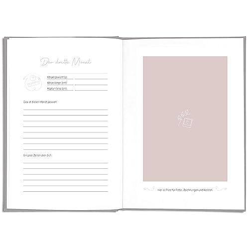 LEAF & GOLD® Edles Babyalbum für das erste Jahr I Baby Geschenk zur Geburt für Junge oder Mädchen I Babybuch mit goldener Folienprägung