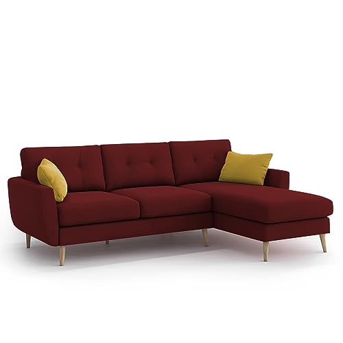 Image of BRAXTON Lindel RHS 4 Seater L Shape Sofa Set for Living Room (Maroon) Premium Velvet Fabric Sofa