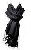 AN Womens Black Solid Color Pashmina Shawl Wrap Scarf with Tassels