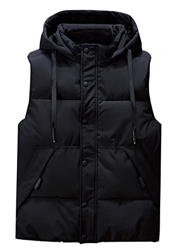 Icegrey Herren Daunenweste mit Kapuze ärmellos leicht Bodywarmer Steppweste Warm Gilet Stehkragen, Schwarz 2, 5XL