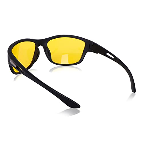 Image of Sports Sunglasses COMBO, UV Protected Wraparound Design, 2 Pack with Night Driving Yellow Lens and Black Sport Lens