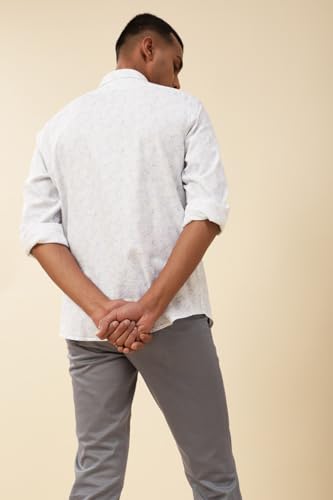 Image of Turtle Men 100% Cotton Slim Fit White Printed Casual Shirt