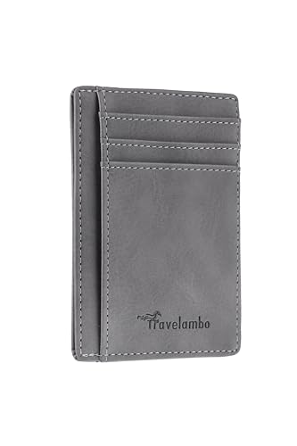 Travelambo Slim Wallet Front Pocket Minimalist Leather RFID Blocking Medium Size, CH Grey Light, One Size, Minimalist