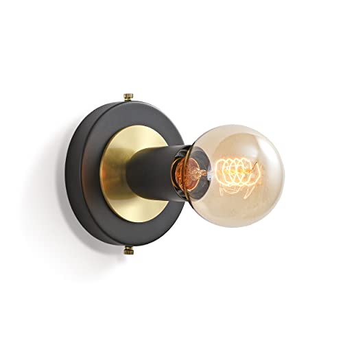 Image of BRIGHTTIA Luna Uno 1-Light Wall Sconce - Mid Century Industrial Modern Flush Mount Fixture for Wall & Ceiling - Minimalist Lamp for Bathroom and Small Spaces - Black & Gold (BC0026-1BG)