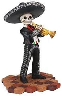 genius.nn Skeleton Skull Black Mariachi Band Trumpet Statue