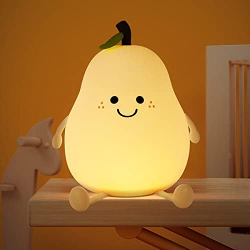 Pear- Shape Silicone Night Light, LED Night Light Colorful Light Color USB Charging Timed Automatic Shutdown Smile Pear-Shape Silicone Bedside Lamp Decoration for Baby, Kids, Teenagers Bedroom