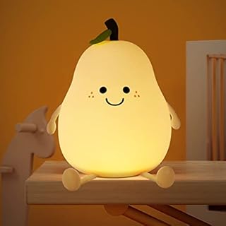 Pear- Shape Silicone Night Light, LED Night Light Colorful Light Color USB Charging Timed Automatic Shutdown Smile Pear-Shape Silicone Bedside Lamp Decoration for Baby, Kids, Teenagers Bedroom