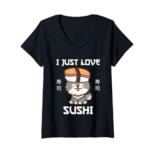 Womens Shikoku Dog Eats Sushi I Just Love Sushi Japanese Style V-Neck T-Shirt