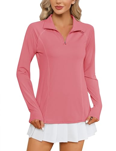 Image of LOMON Women Long Sleeve Shirts Sun Protection 1 /4 Zip Summer Quick Dry Hiking Shirts Quarter Zip Pullover for Women