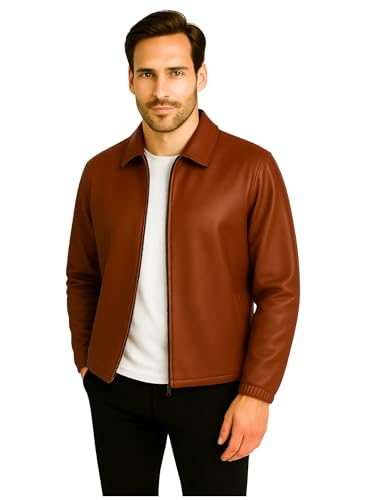 Image of Brown Faux Leather Jacket For Men - Lightweight Stylish Travel Outerwear For Bikers | Leather Jacket For Man - Stylish Lightweight Travel-ready Jacket