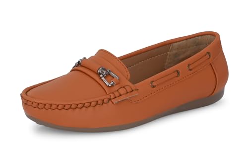 Image of Karaddi Women's Loafers | Cushioned Footbed | Stylish Fashion Moccasins | Comfortable Slip On Formal Loafer for Women | Flexible Style Casual Shoes | Formal Office Wear Shoe Color Tan Size 8 UK /ind