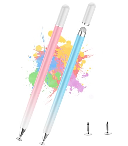 Kenkor Stylus Pen for Touchscreen, 2 in 1 Active iPad Pencil High Sensitivity & Precision, Stylus Pen for iPhone/iPad/Samsung/Galaxy/Huawei/Surface/Tablets/Phone, All Touch Screens - Pink+ Blue