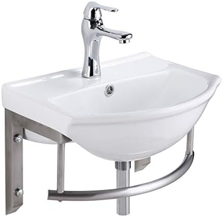 Ridge 17 3/4" Small Wall Mounted Bathroom Sink White with Faucet Drain Towel Bar and Overflow Renovators Supply Manufacturing