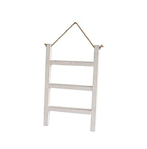 Joy Choice 16" Farmhouse Style 3-Tier Blanket Rack - Wall Hanging, Mini Ladder, Towel Rack for Bathroom, Living Room & Kitchen (White)