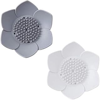 Infinite Node Hand Soap Dish, Lotus Flower Shaped Silicone Draining Bar Soap Tray and Sponge Holder for Bathroom Shower Kitchen, 2 Pack Soap Saver (White & Gray)